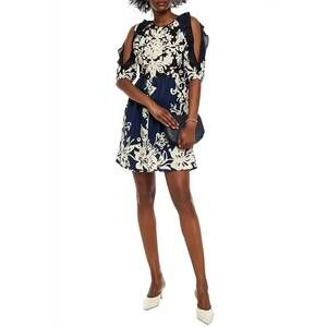 NEW RED VALENTINO cold-shoulder poplin dress in multi